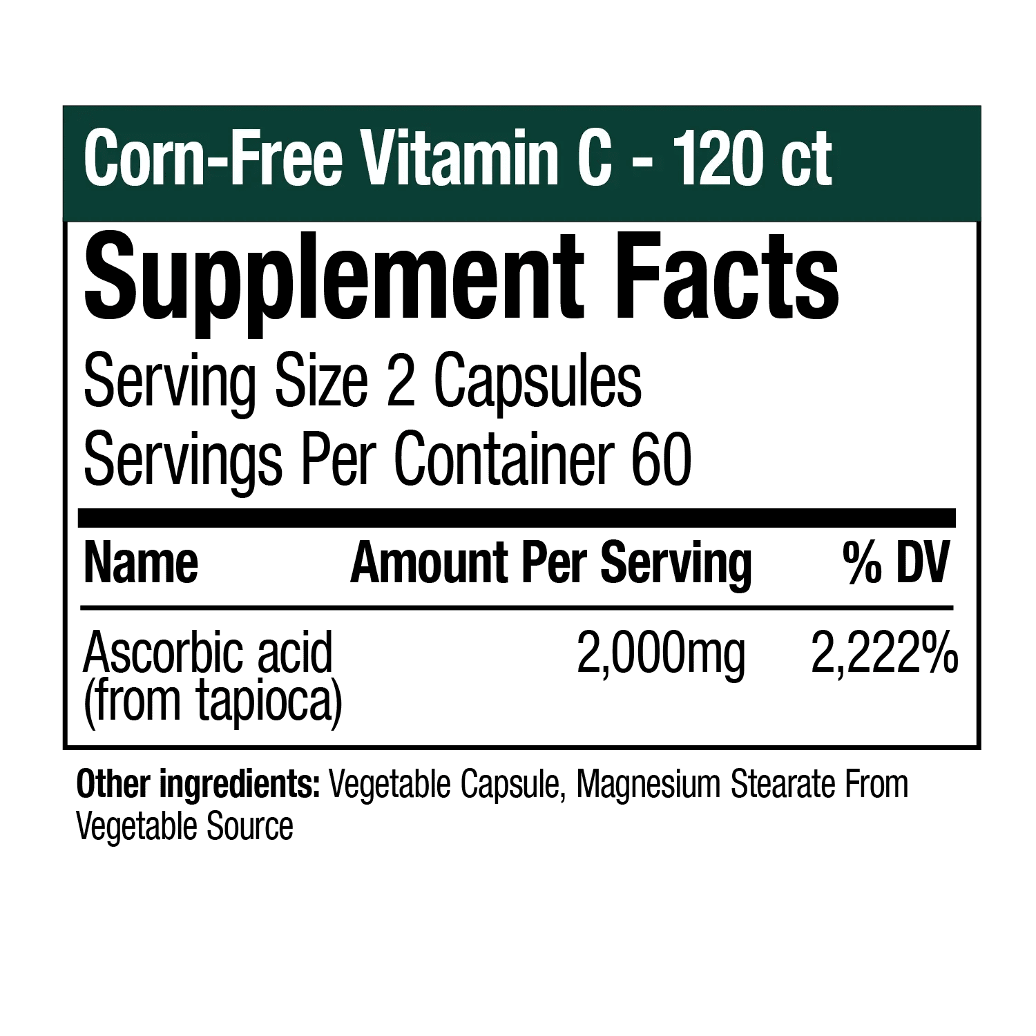 Corn-Free Vitamin C - 120 Vegetable Capsules